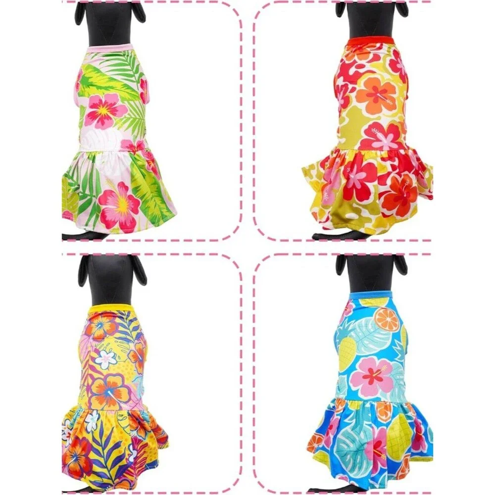Hawaiian Dog Dresses for Extra Small Dogs Girl Female Pink Red Blue Yellow